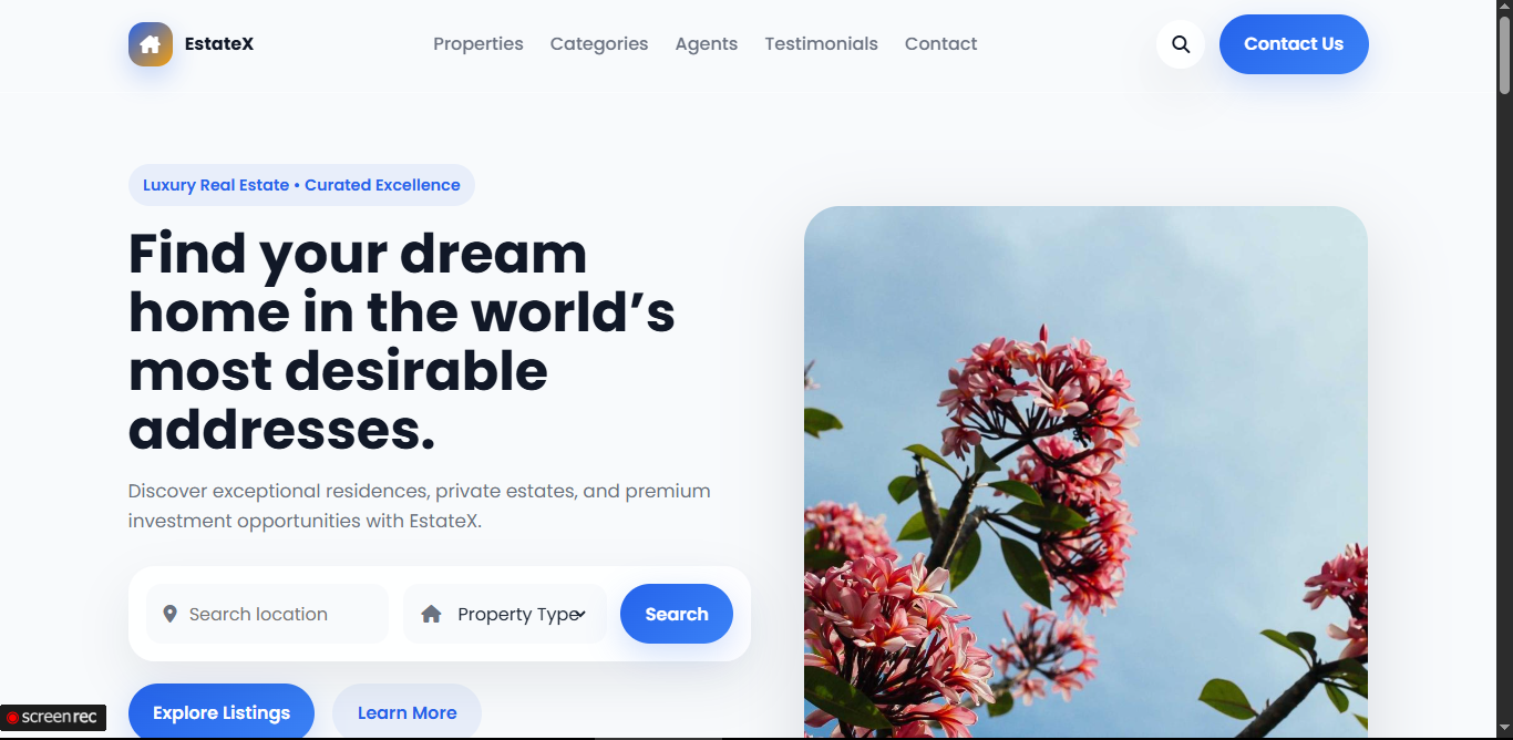 EstateX luxury real estate website preview
