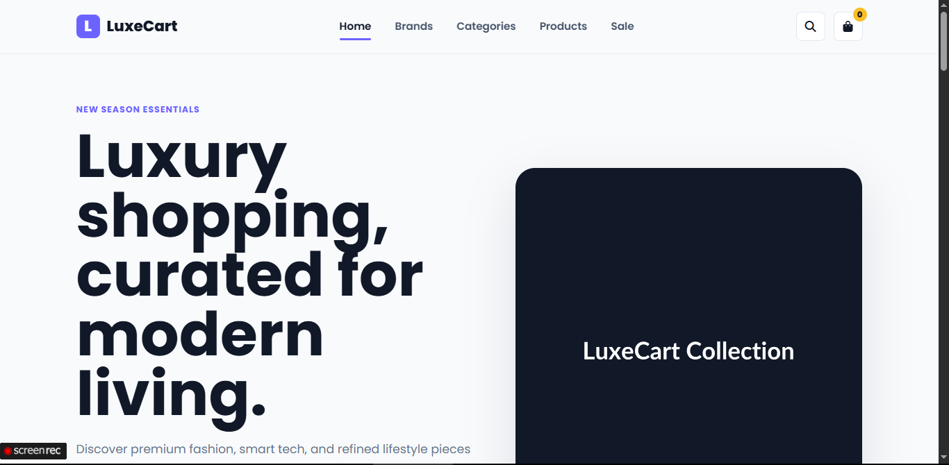 LuxeCart e-commerce landing page preview
