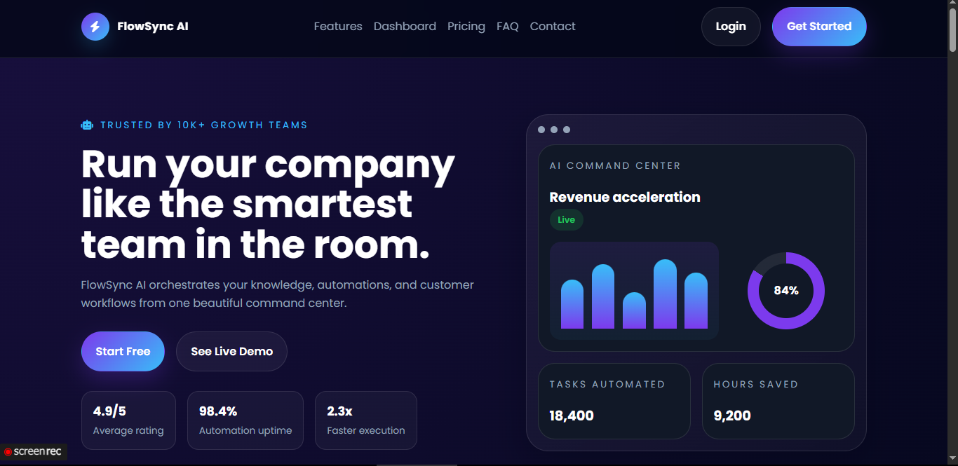 FlowSync AI landing page preview